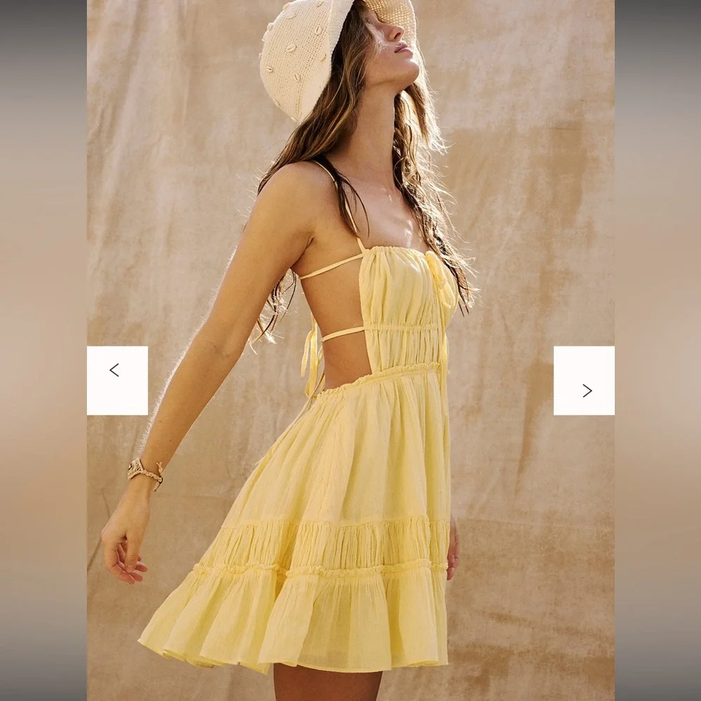 Free People Taking Sides Yellow Ruffled Mini Dress - Picture 2 of 16